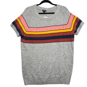 Torrid Women's 2X Gray Short Sleeve Sweater Knit‎ Top Rainbow Stripe Raglan